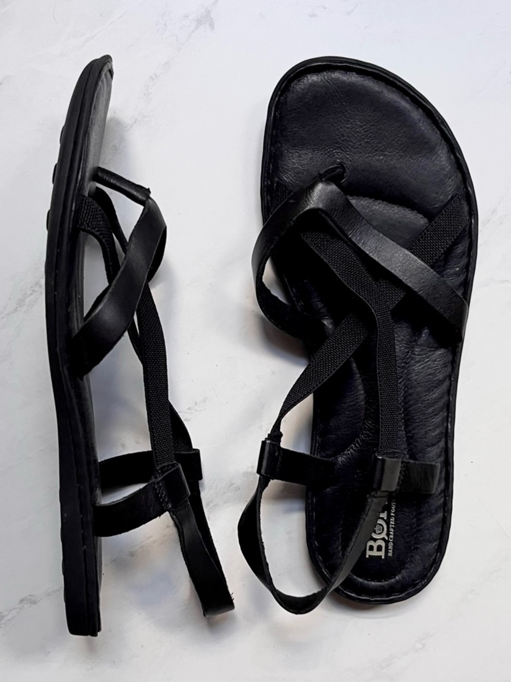 Born • 9 • Black Leather Toe Post Elastic Slingback Strappy Sandals